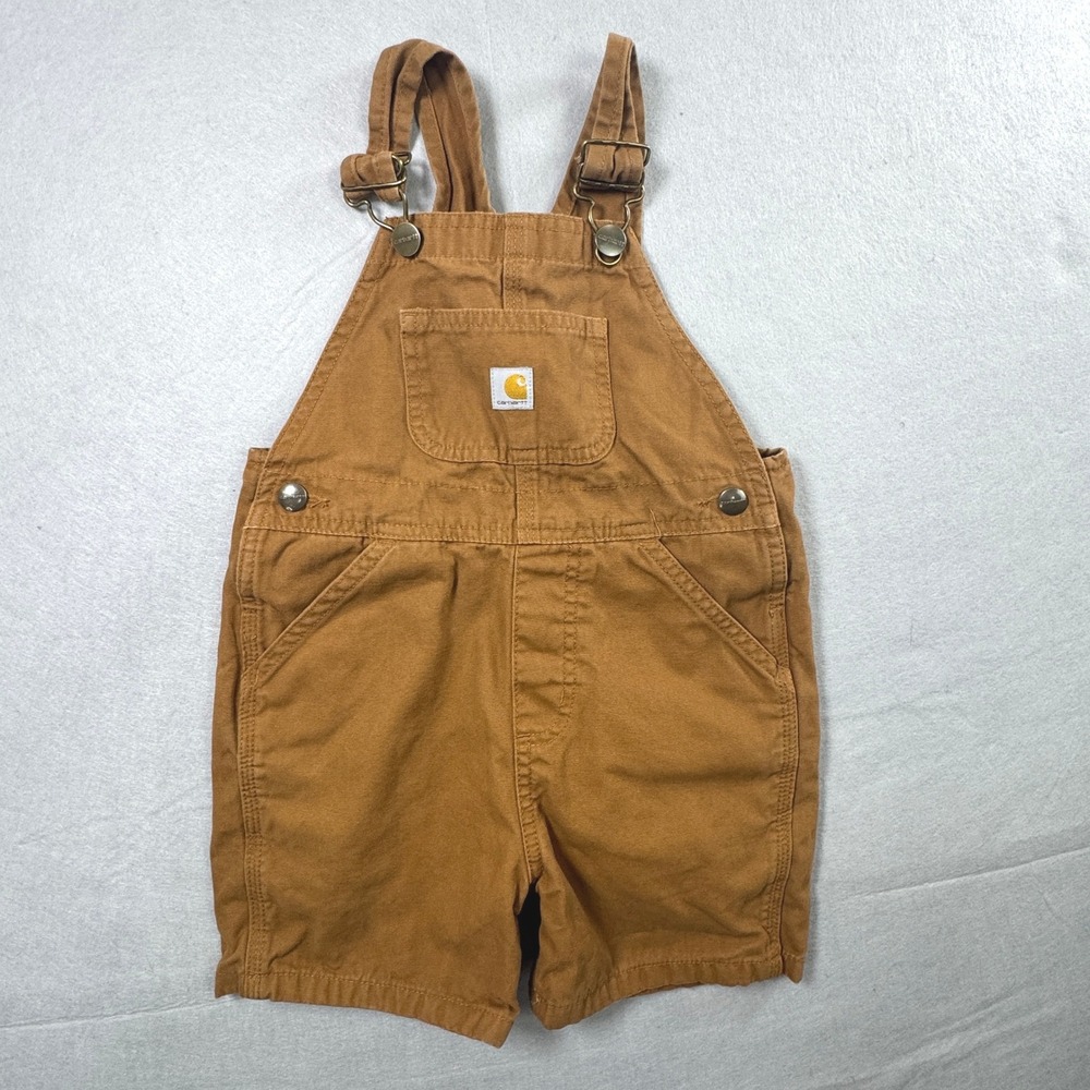 Carhartt Boys 4T Brown Canvas Shortalls Overalls Toddler Workwear Summer Kids
